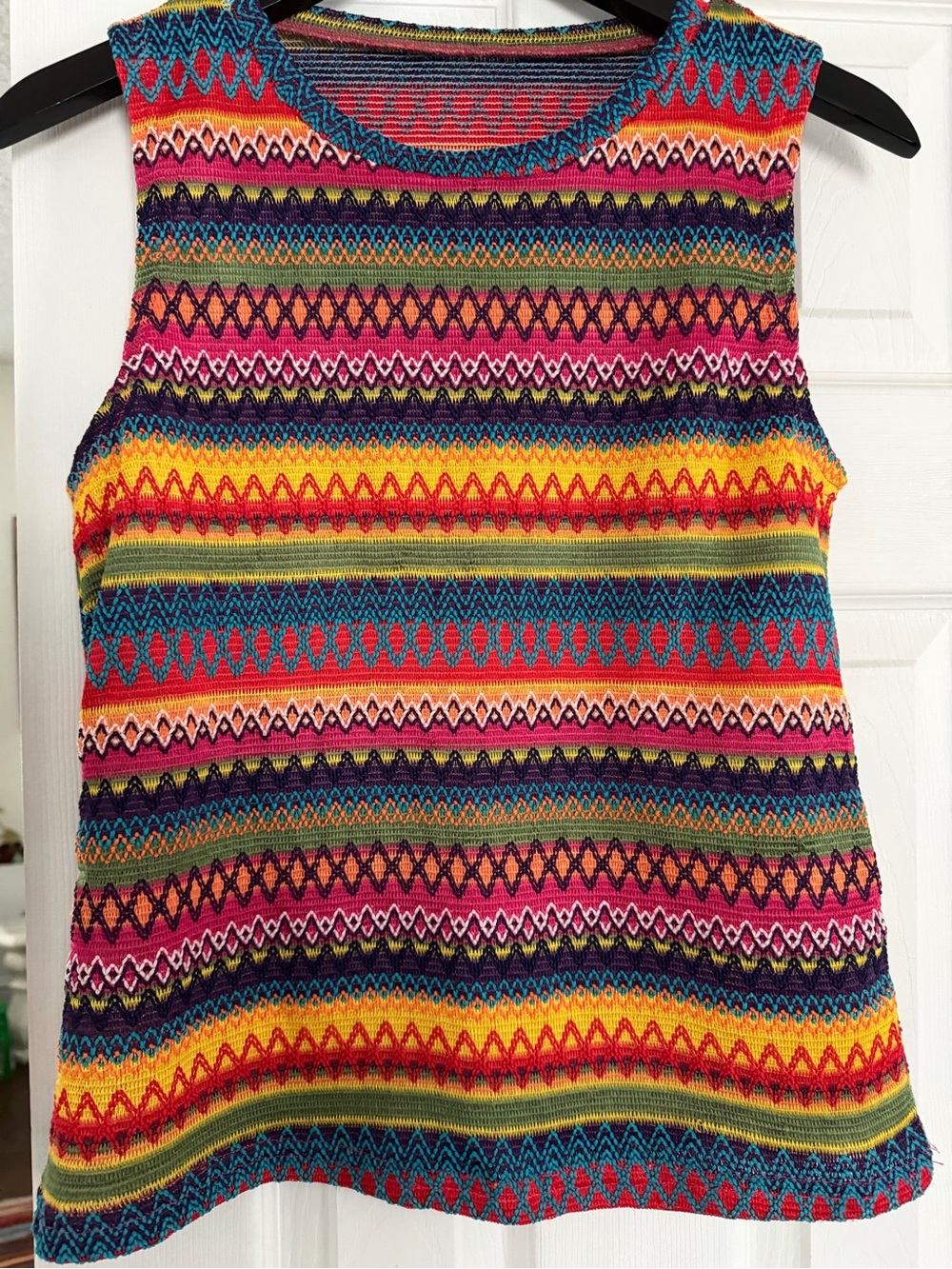 SHEIN Multicolor Bold Patterned Striped Knit Sleeveless Tank Top, Womenโs Small